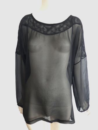 NILE Seiden Bluse Stickerei, Gr. S/M