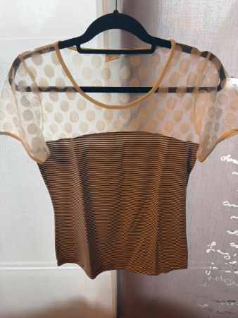 T-shirt femme dentelle à pois et rayures, taille 36