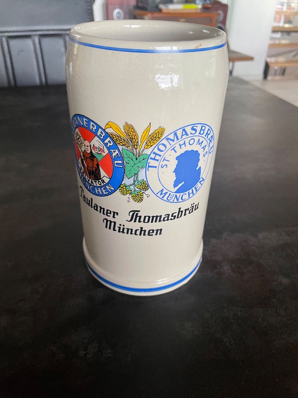 Bicchieri: Chope en Grès 1L Paulaner Thomasbraü München – Usato da Vallamand venduto da Bricbracbroc82