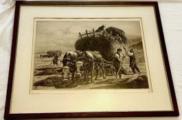 Gerahmte Vintage Original Zeichnung Bauernszene Ochse 61x51