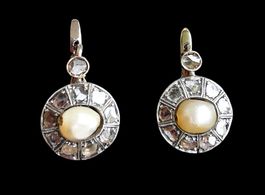 Antik Ohrringe Diamanten Naturperlen Gold 375 und Silber