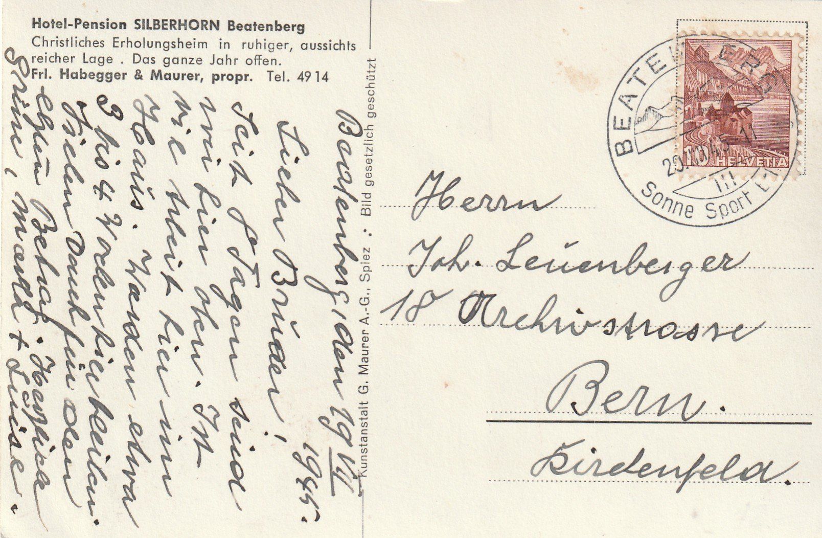 Cartoline postali: Beatenberg Hotel Silberhorn – Usato da Rorschacherberg venduto da fratovi2 1