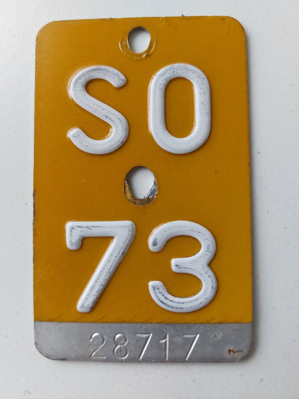 Sachs Insegne: Velonummer SO 73 Mofanummer gelb Plaque Mofa – Usato da Schenkon venduto da Uhu007