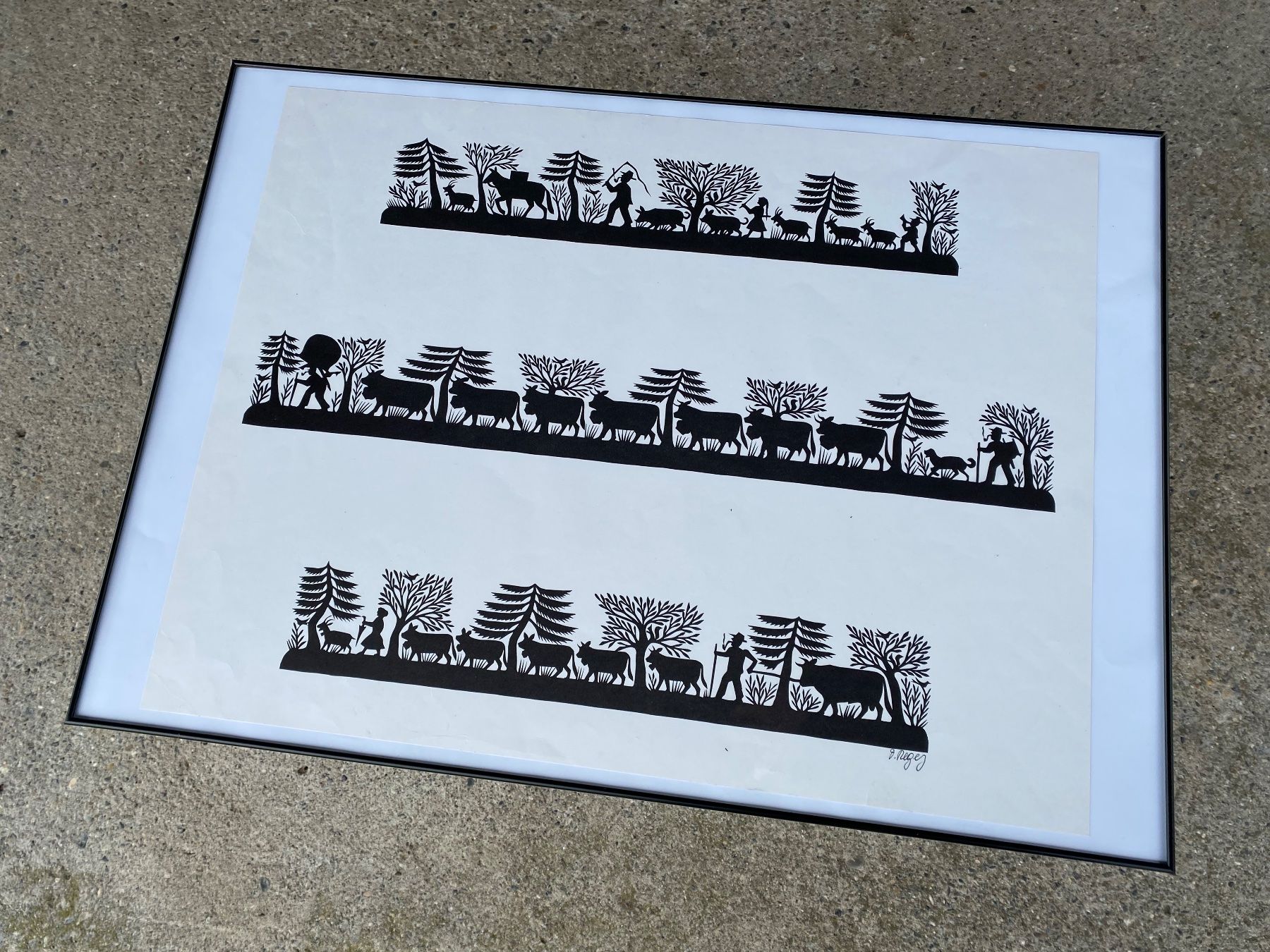 Campanacci mucche: schöne Scherenschnitt Lithographie von David Regez – Usato da Feldbach venduto da Fea1 2