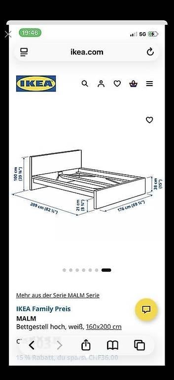 Ikea Lits: Ikea malm bettgestell 160x200 – D'occasion à Dübendorf par rocki07 1