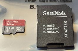 SanDisk Ultra microSDHC mit 64GB inklusive SD‑Adapter