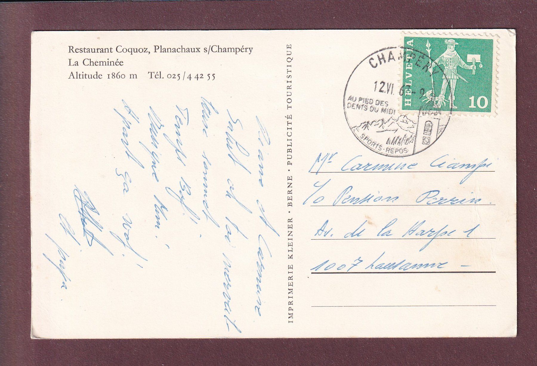 Cartoline postali: PLANACHAUX sur Champéry - Restaurant Coquoz - 1967 – Usato da Pully venduto da nicecards 1