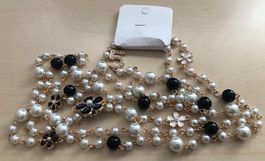 Elegante Kette - Modeschmuck m. Schmuckperlen + Blumen NEU