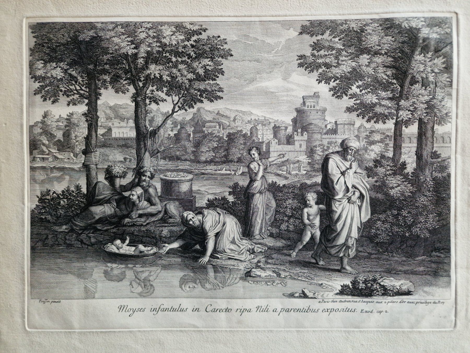 Incisioni: Stich  "Aussetzung Mose am Nil"  -  Poussin pinxit – Usato da Röthenbach i. E. venduto da Heureka5 1