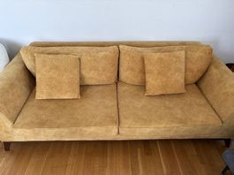 Elegantes 3-Sitzer Sofa Cognac/Senfgelb  225 cm