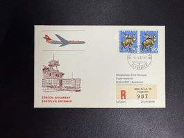 Swissair Erstflugbrief Zürich - Bukarest 1967
