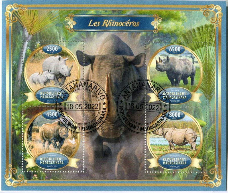 Tous les timbres: Block "Nashörner". Madagaskar – Neuf avec emballage d'origine à Basel par Butsch5