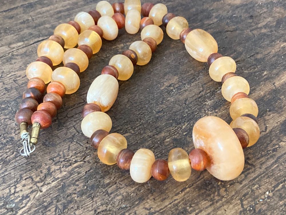 Collier Vintage En Perles De Bakélite Ambre - Bijou Rétro Années 50/60, Occasion