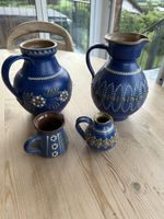 Handgemachte Keramik-Vase, Krug und Mini-Krügli, signiert