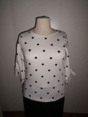 T-shirt blanc petit pois manches 3/4 T.
