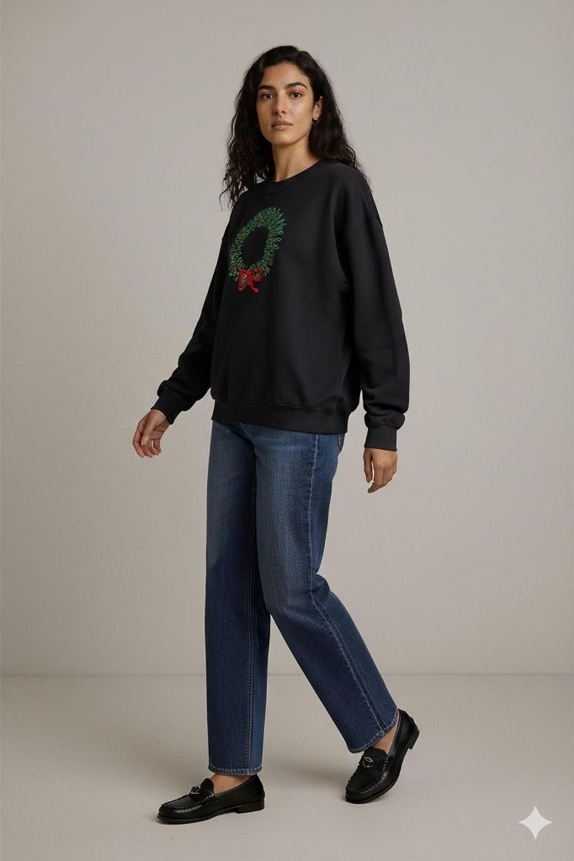 Maglioni & Felpe: Lee Weihnachtskranz Sweatshirt - Schwarze Baumwollmischung – Usato da Zug venduto da vinokilo
