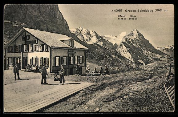 Cartoline postali: AK Grosse Scheidegg, Hotel mit Terrasse, Mönch und Eiger – Usato da Berlin venduto da bartko-reher