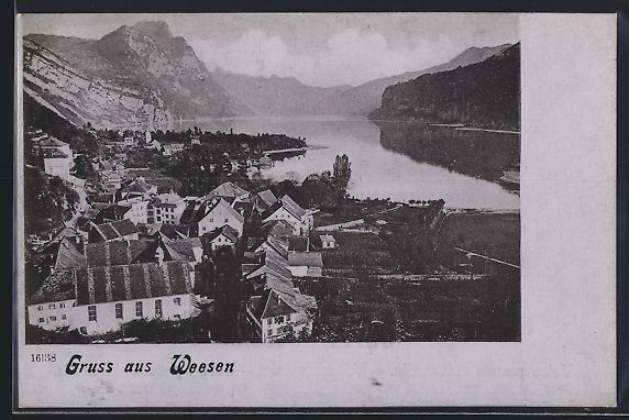 Ansichtskarten: Weesen, Teilansicht mit See und Bergen a – Gebraucht aus Berlin von bartko-reher
