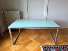 Table de bureau contemporain, plateau verre satiné