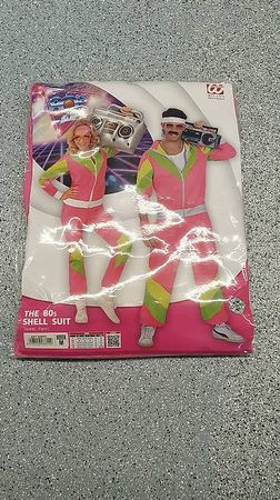 Kostüm 80er Jahre Trainingsanzug Neon + Perücke unisex M