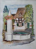 Aquarell 'Dorfbrunnen Münchenstein', Jean-Pierre Zahnd, 2000