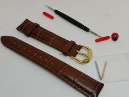 Bracelet Cuir 18mm Marron Croco Or | Montage Maison Neuf