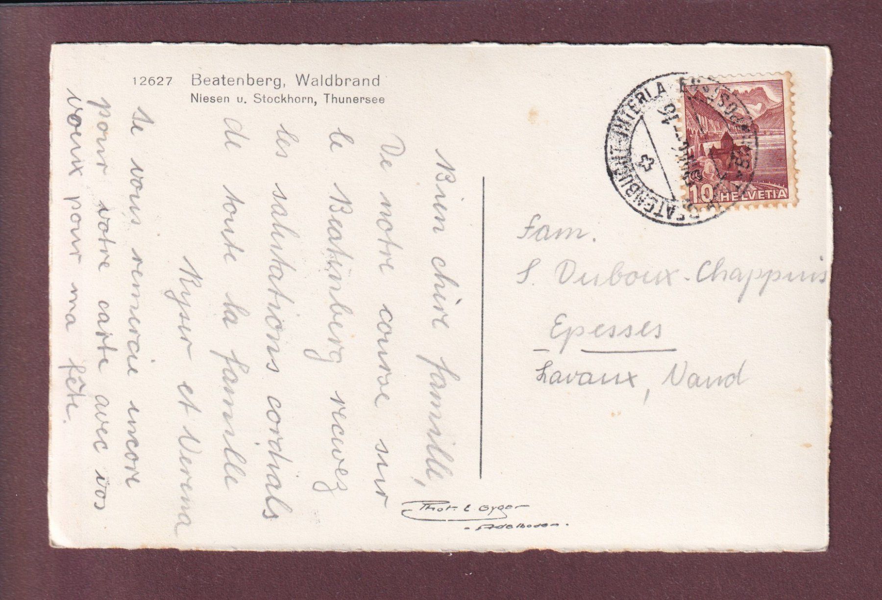 Cartoline postali: BEATENBERG - Waldbrand - 1946 – Usato da Pully venduto da nicecards 1