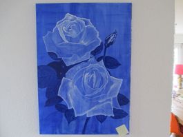 Ölgemälde auf Leinwand, "White Roses in the Blue Lagoon"