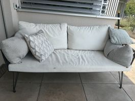 Gartensofa und Sessel Geflecht Weiss Metallgestell Gebraucht