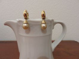 Ohrhänger Perlen, Kreolen, 18K Gelbgold