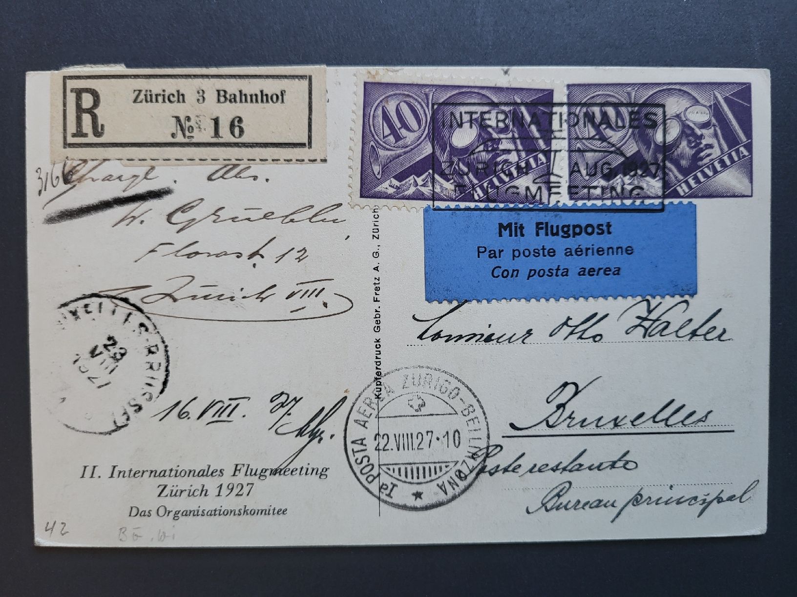 Tutti i francobolli: 1927, Postkarte nach Brüssel – Usato da stäfa venduto da brandy66 1