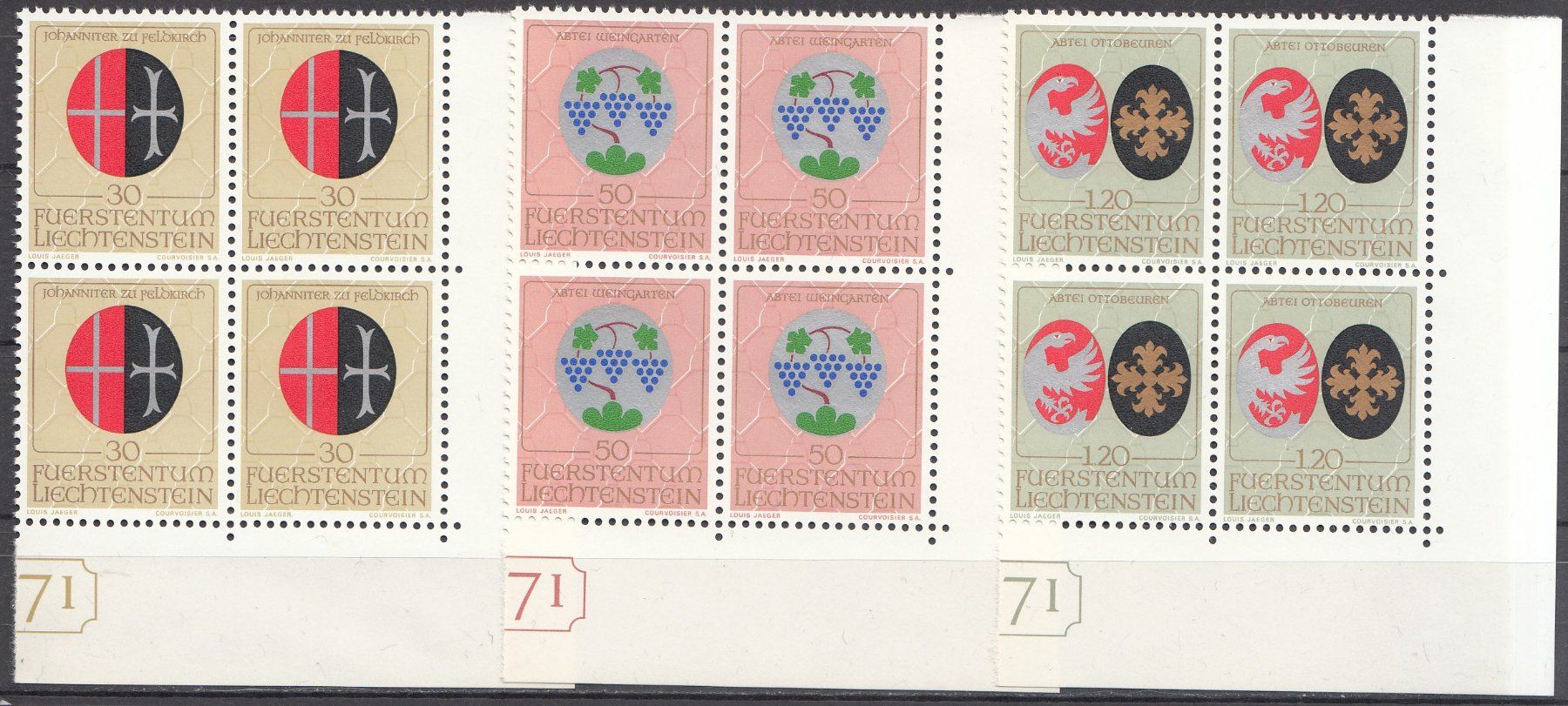 Tutti i francobolli: LBK 484 - 486 im 4er-Block postfrisch – Usato da Bürglen TG venduto da StampGraf