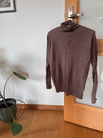 Brown Ribbed Turtleneck Sweater - Zara - L