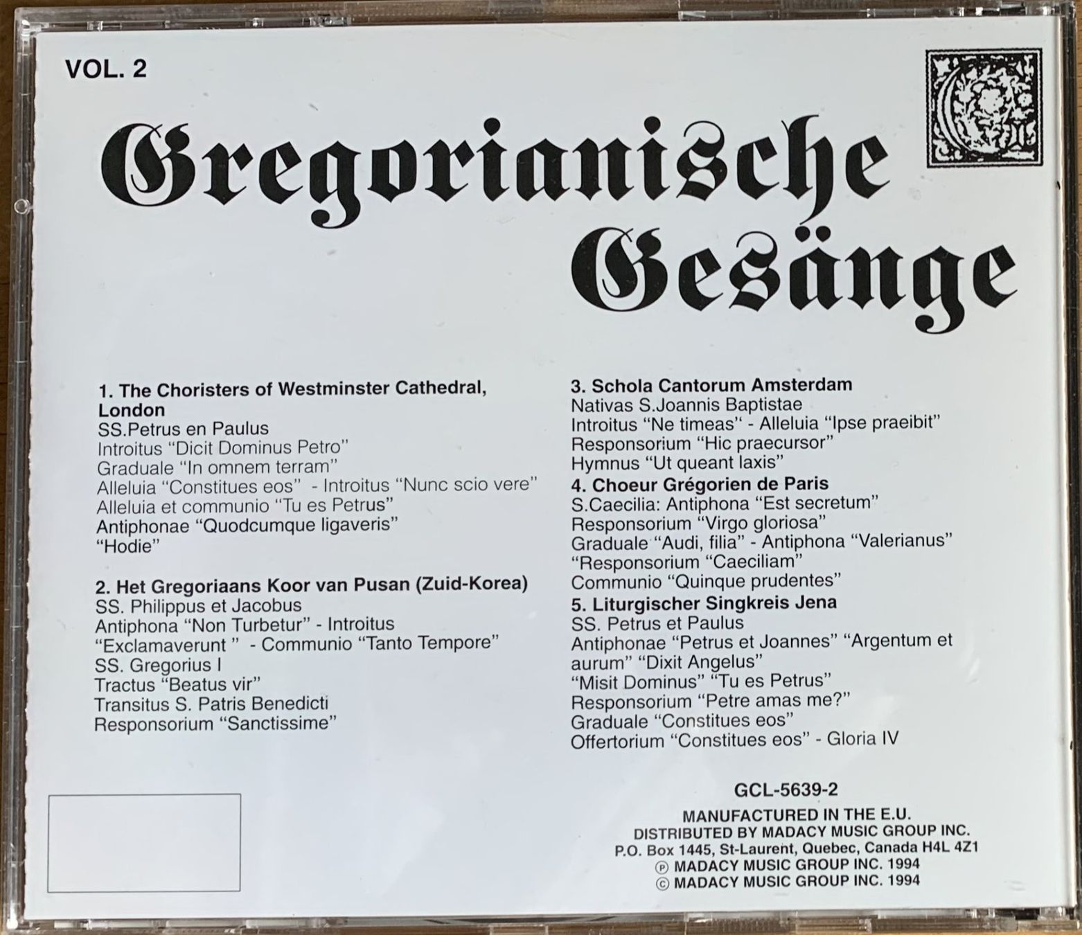 CD: GREGORIANISCHE GESÄNGE, Vol. 1 - 4 – Nuovo e nell'imballaggio originale da Birsfelden venduto da Emporio82 2