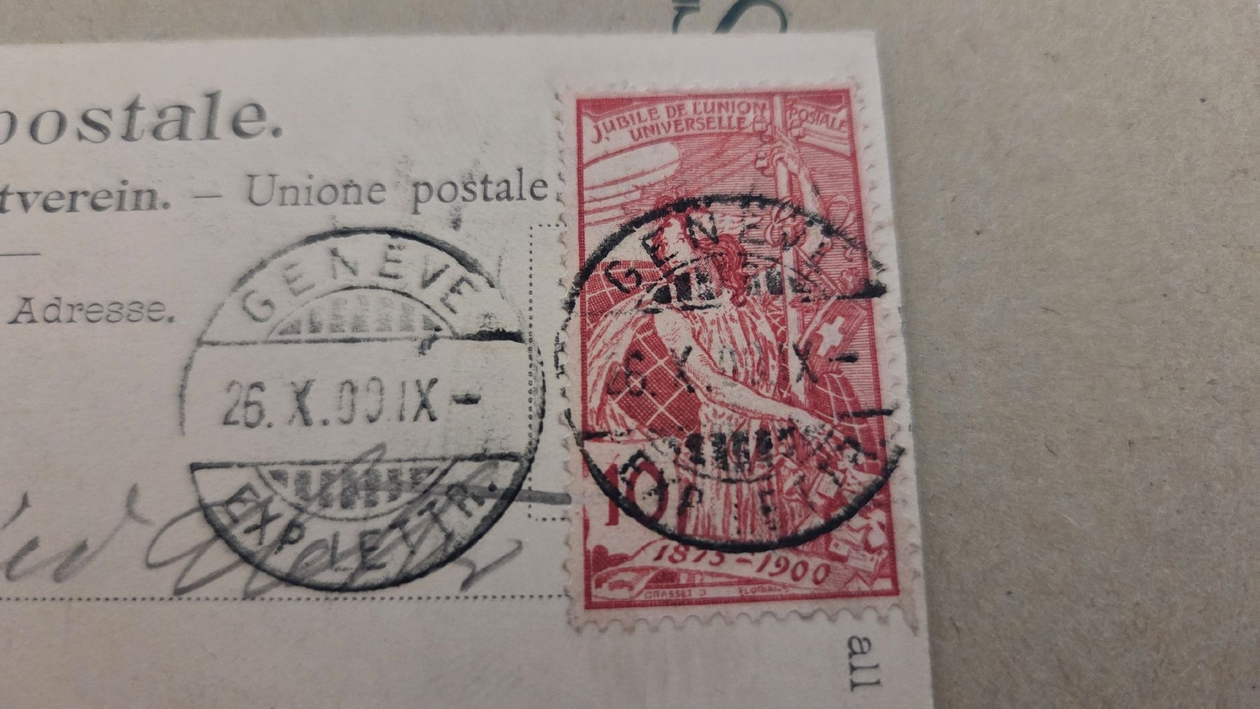 Tutti i francobolli: 1900 10 Rp. UPU auf Ansichtskarte Genf – Usato da Arni AG venduto da Moth68 1