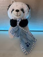 Peluche panda con copertina azzurra nuovo