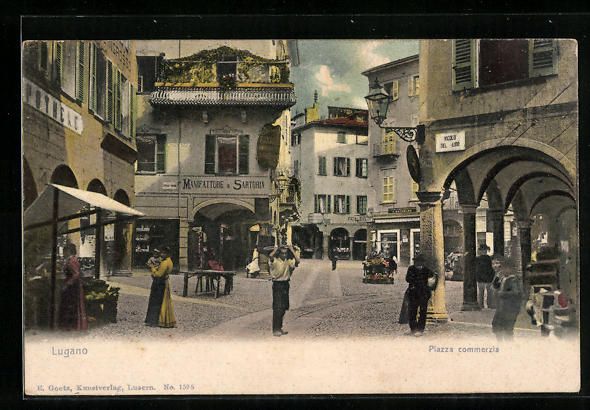 Cartoline postali: AK Lugano, Piazza commerzia – Usato da Berlin venduto da bartko-reher