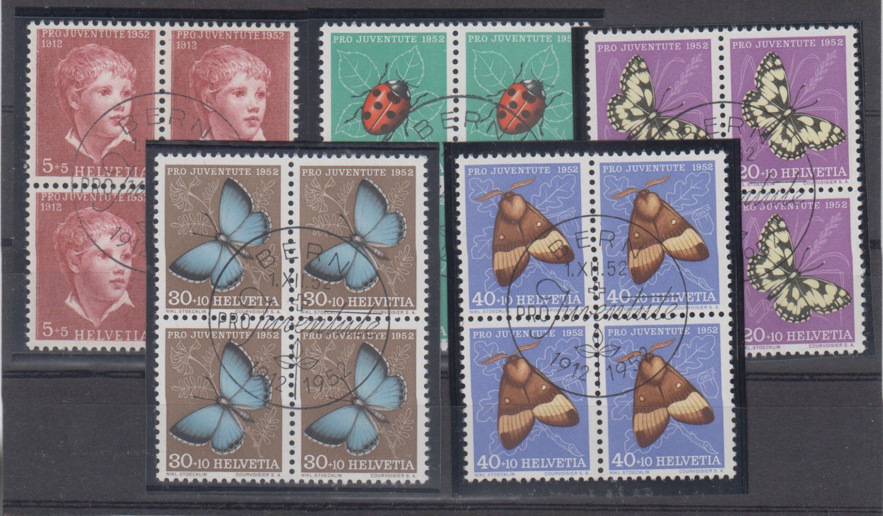 Alle Briefmarken: Pro Juventute 1952 bloc de 4 oblitéré – Gebraucht aus Boécourt von Denteles66