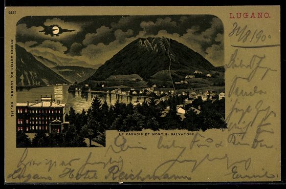 Cartoline postali: Mondschein-Lithographie Lugano, Le Parad – Usato da Berlin venduto da bartko-reher