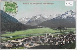 Samaden mit Blick auf die Berninagruppe - Litho