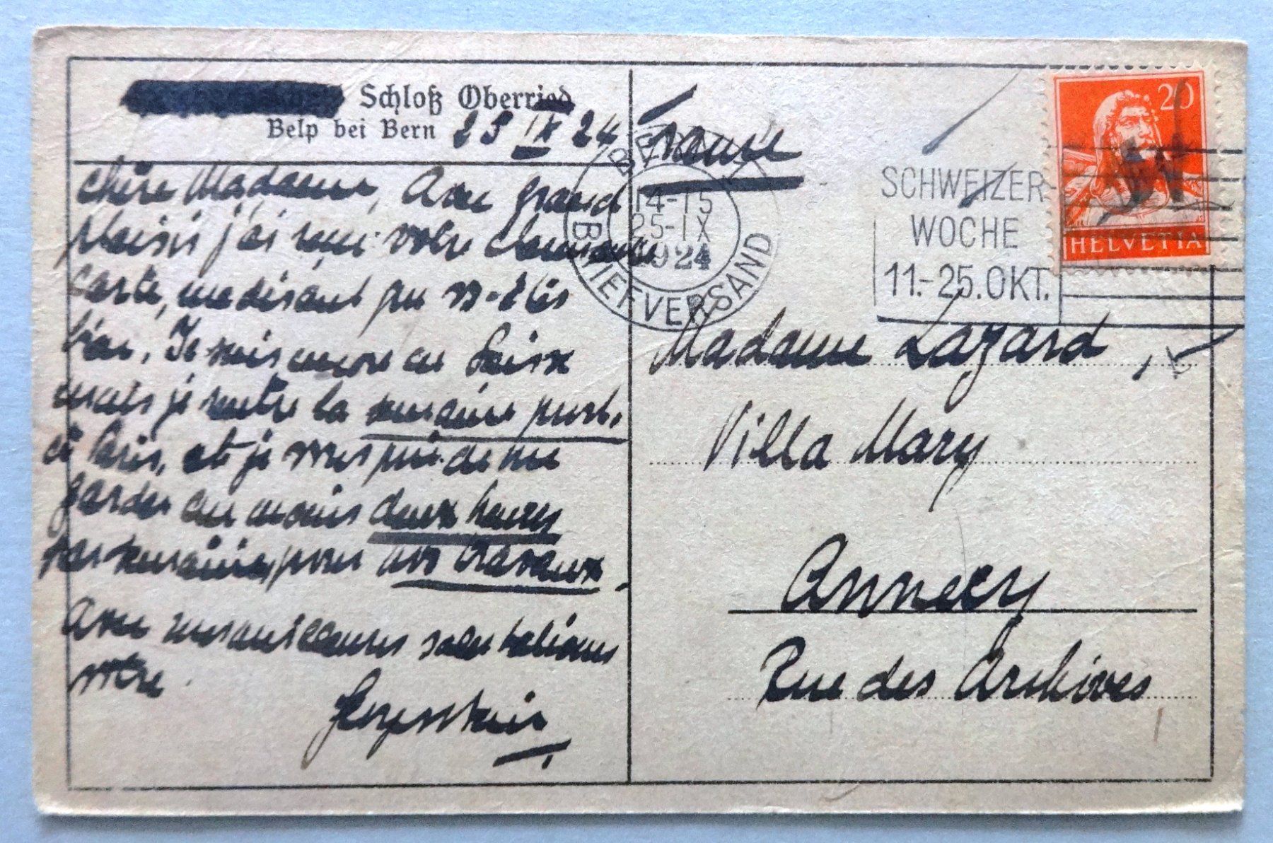 Ansichtskarten: Schloss Oberried, Belp bei Bern – Gebraucht aus Fétigny von Billy2miny 1