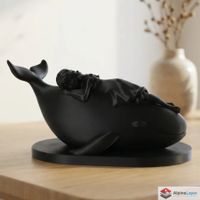 Whimsical Whale & Girl Sculpture - Dreamy Art - 3D Printed