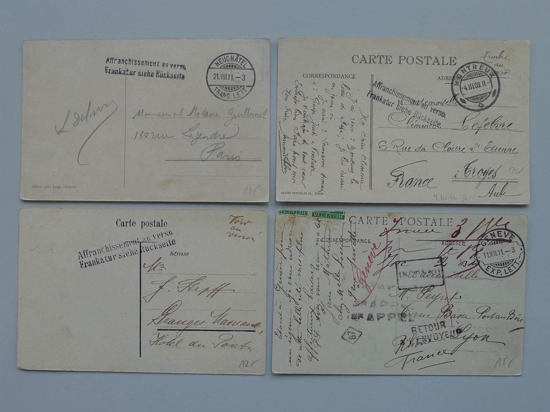 Tutti i francobolli: 1908-1916, vier Postkarten mit bildseitiger Frankatur – Usato da Sursee venduto da Luzernerraute 4