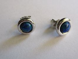 Boucles d'oreilles opale bleue argent 925