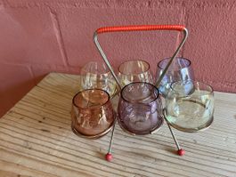6er Set Gläser Schnaps Likörgläser Halterung Vintage 70er