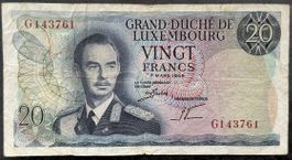 Luxemburg 20 Francs Schein, 7. Maerz 1966, Top Zustand!