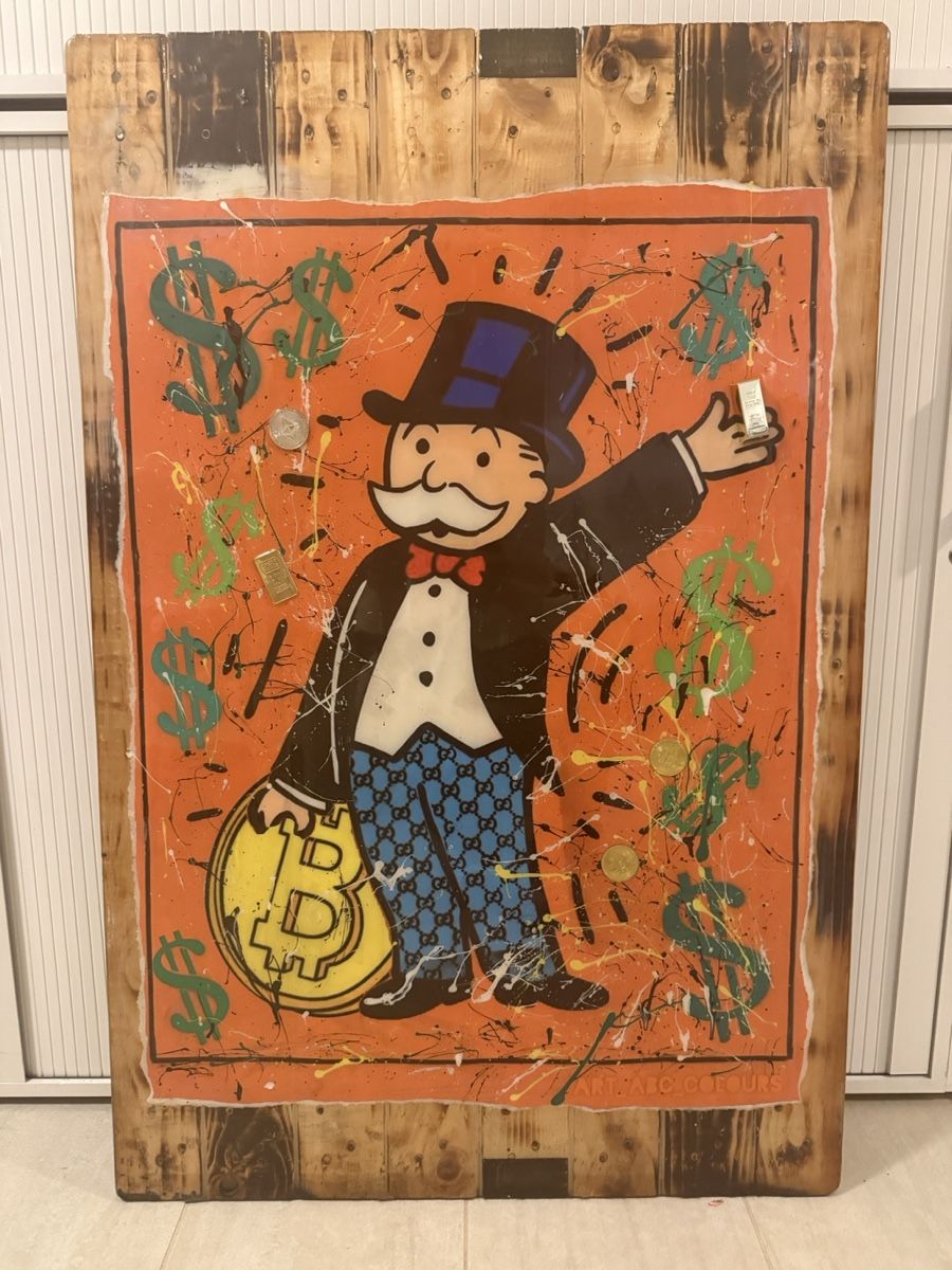 Dipinti: UNIKAT - BITCOIN / MONOPOLY MANN KUNSTWERK – Nuovo e nell'imballaggio originale da Zwingen venduto da Eiphone