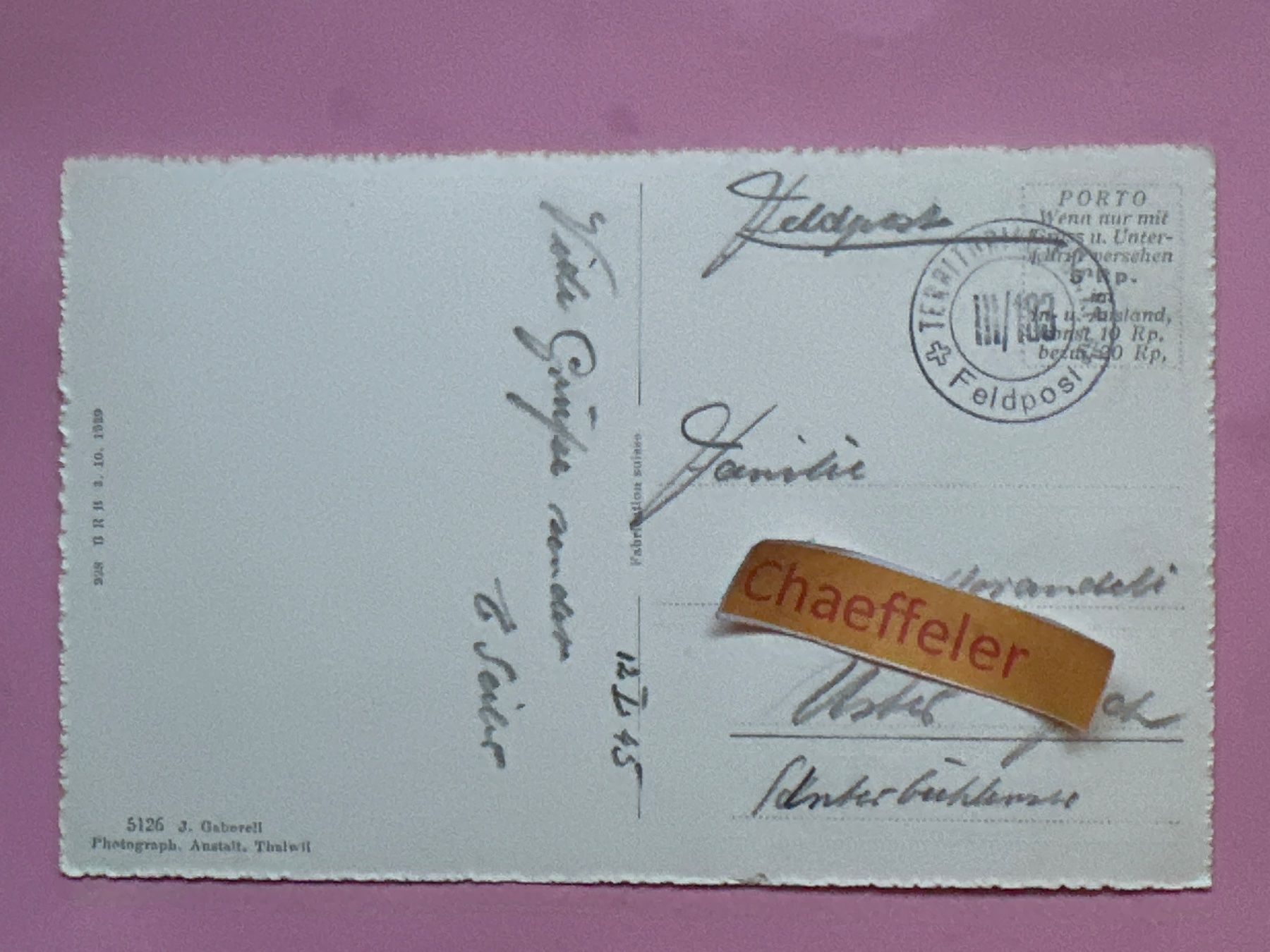 Cartes postales: 1945 Feldpost: Die Scioragruppe vom Bondascatal aus. – D'occasion à Zürich par Chaeffeler 1