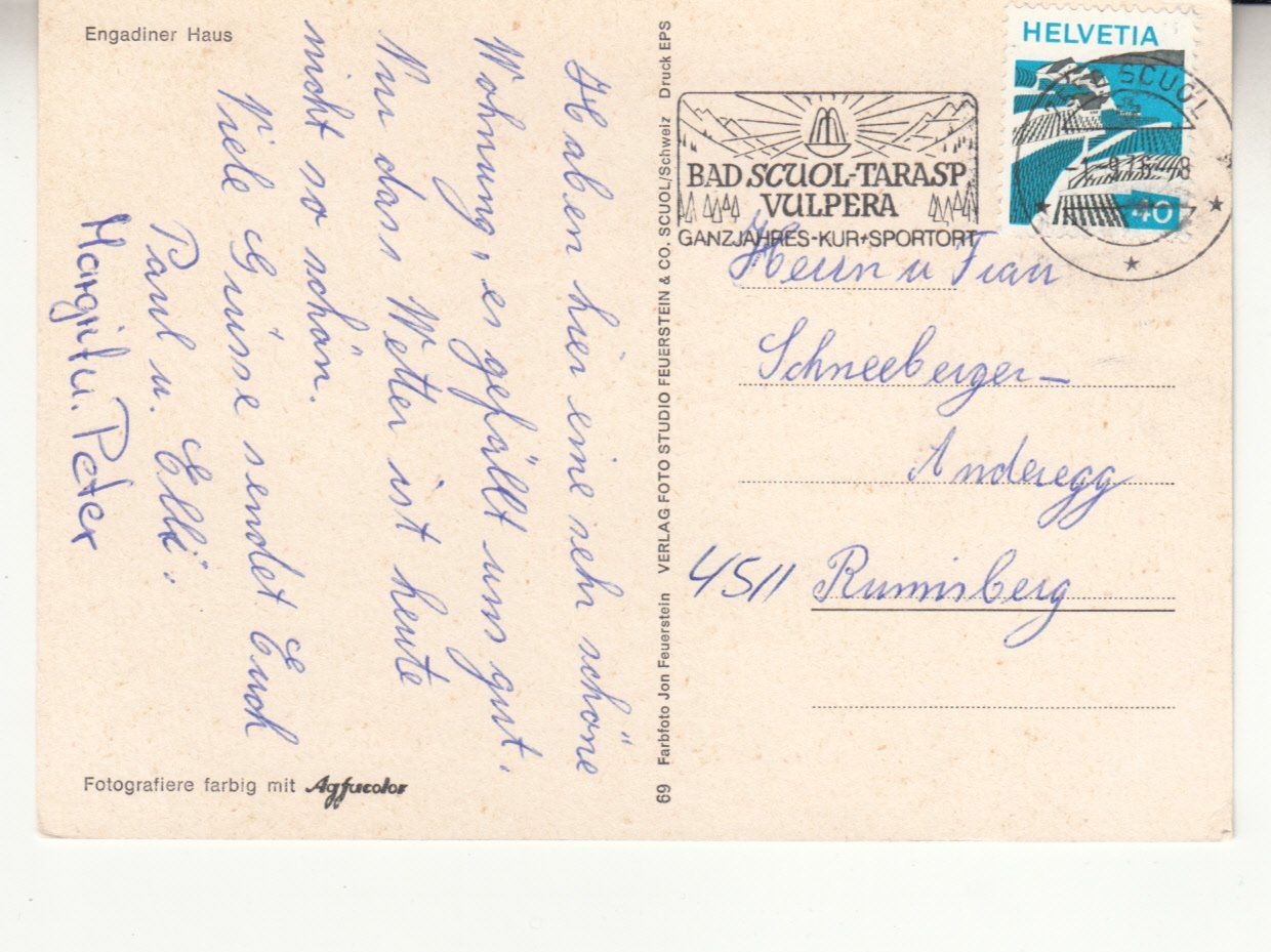 Ansichtskarten: Engadiner Haus 1976 – Gebraucht aus Bürglen TG von StampGraf 1