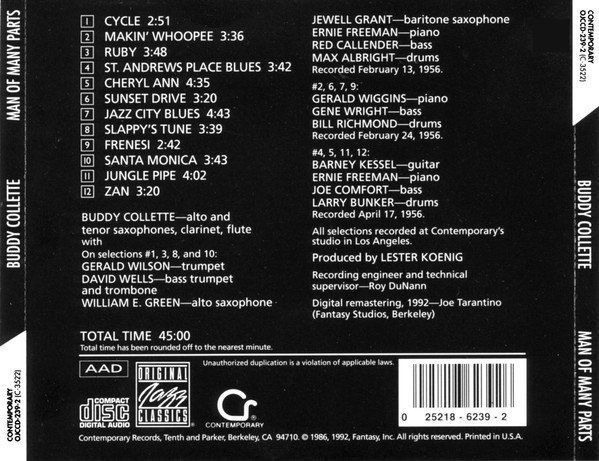 CD: Buddy Collette [Fantasy] Red Callender, Gerald Wilson, Grant – Usato da Unterbäch venduto da gote 1